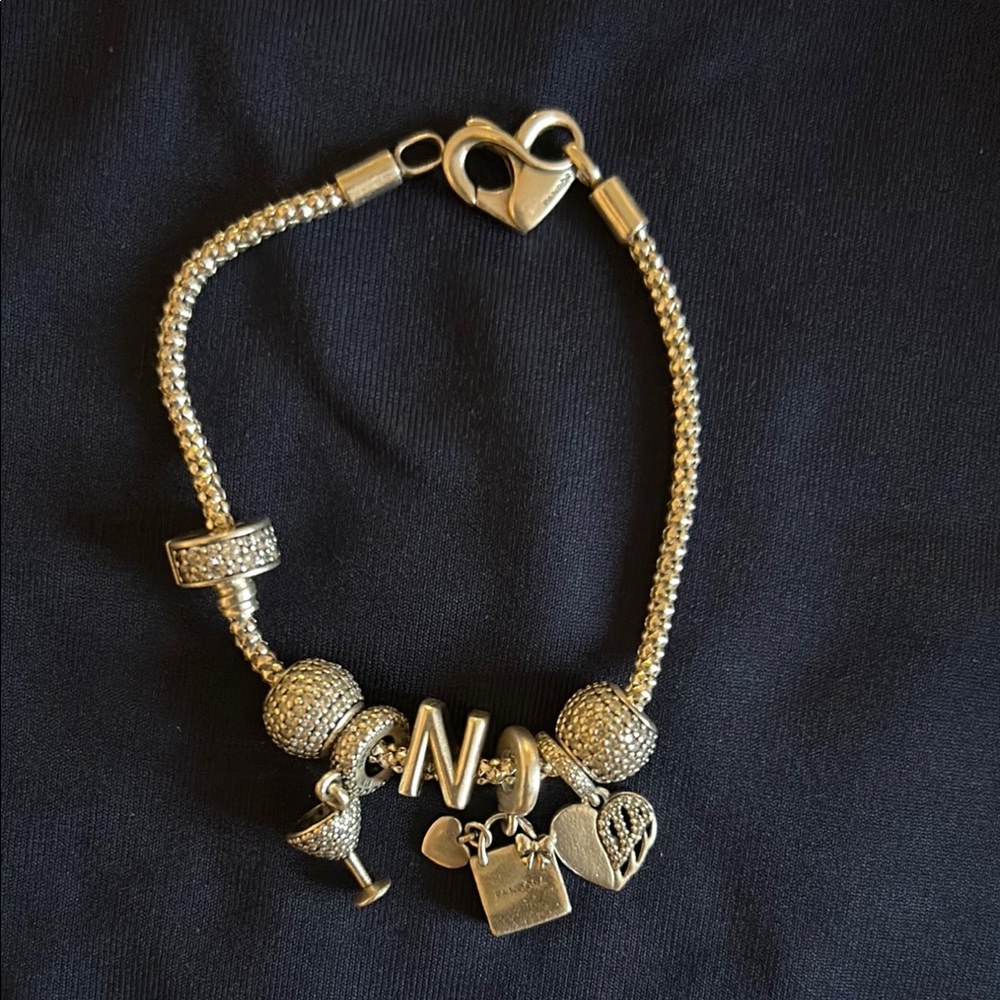 Silver Charm Bracelet with Initial and Heart Charms